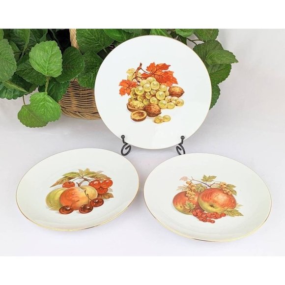 Set of 3 White Porcelain Collectible Plates | Autumn Harvest Fall Apples Grapes - Picture 5 of 10